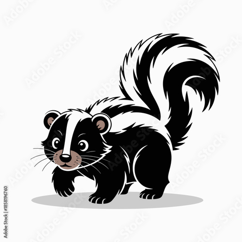 A charming cartoon skunk with a playful expression and cute features, embodying innocence, humor, and the whimsical nature of animated characters.