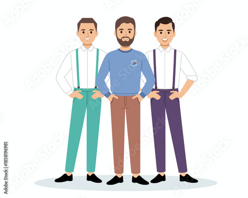Three well-dressed men stand together, exuding confidence and camaraderie, representing friendship and modern social dynamics in a contemporary aesthetic.