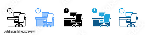 Office Desk icon set multiple style collection