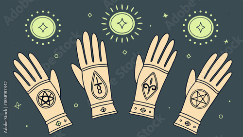 Mystical Hands with Occult Symbols Zodiac Signs and Pentagram for Astrology Divination and Spiritual Web Design Graphics