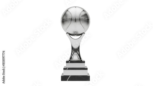 Silver basketball trophy isolated PNG on transparent background, sports award for winning team and championship celebration