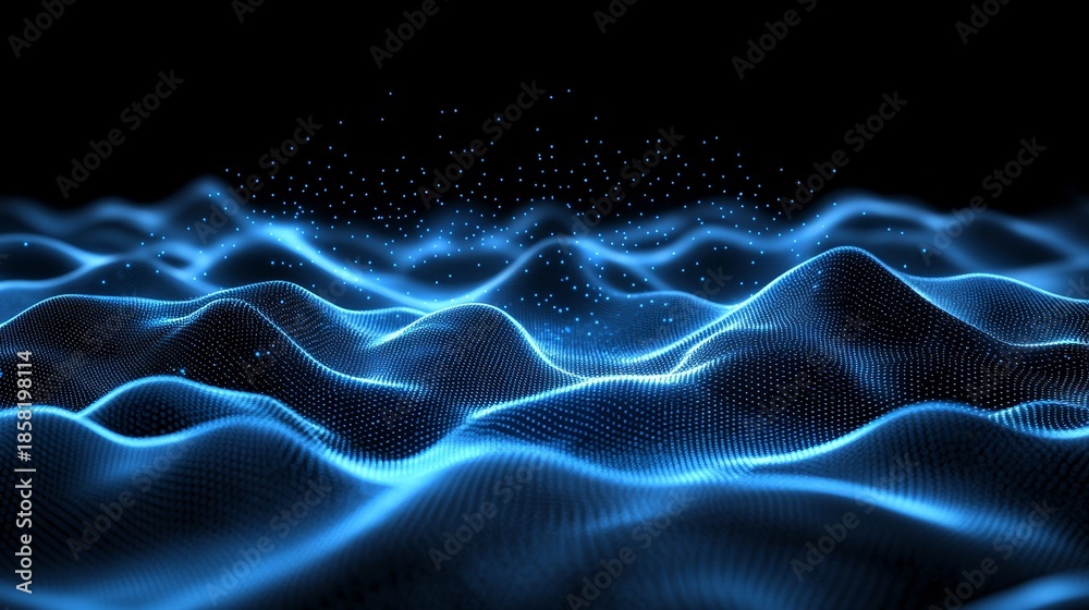 Fototapeta premium Mesmerizing abstract blue wave background with dynamic dot patterns and fluid motion art.