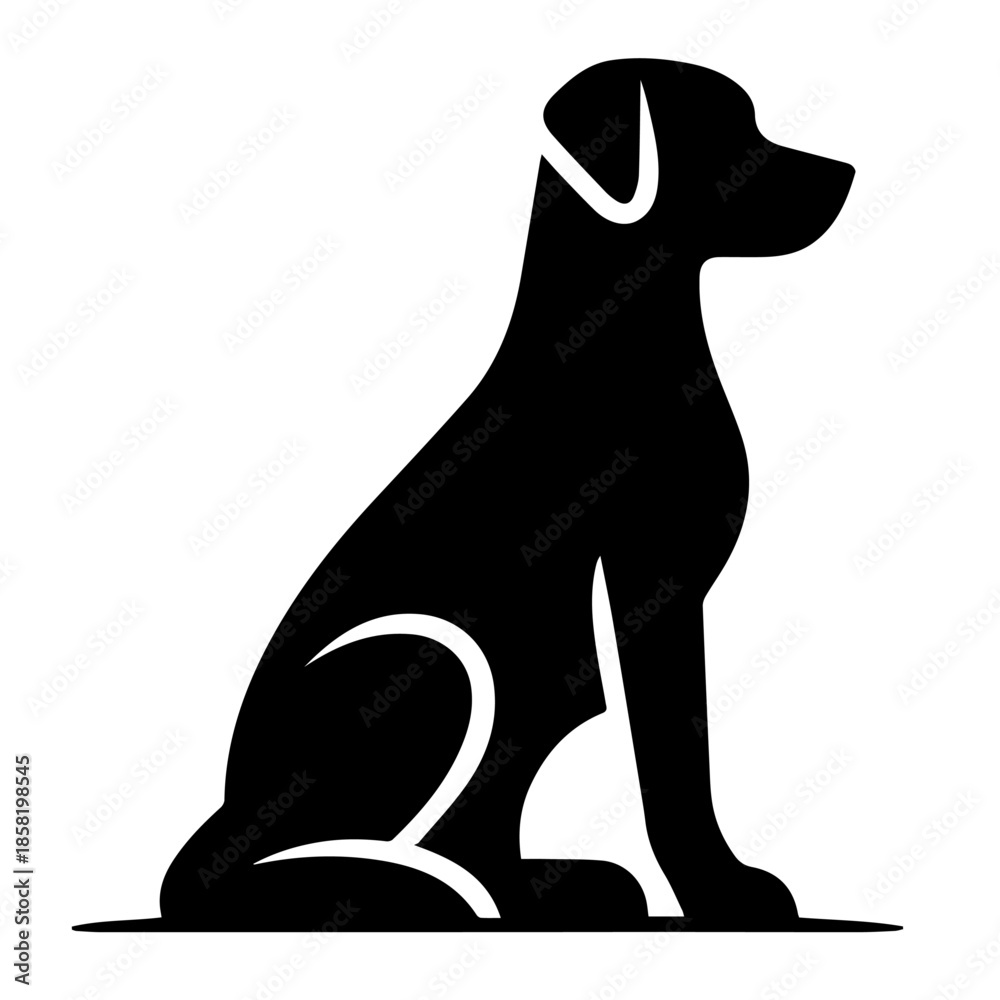 Obraz premium Black and white vector silhouette of a dog on white background