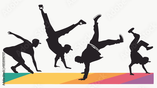Dynamic Breakdance Silhouettes Performing Handstands and Freezes Urban Hip Hop Street Dance Energy