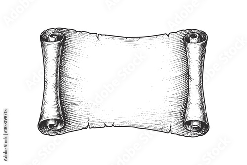 Vintage blank parchment scroll engraving illustration