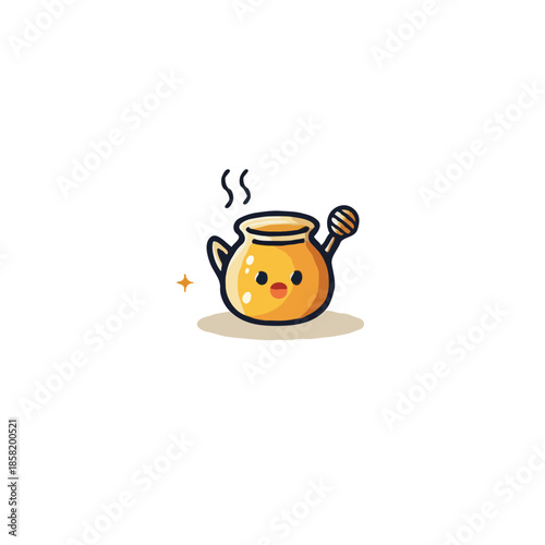 Sweet little honey pot character with cheerful expression offering healthy natural treat