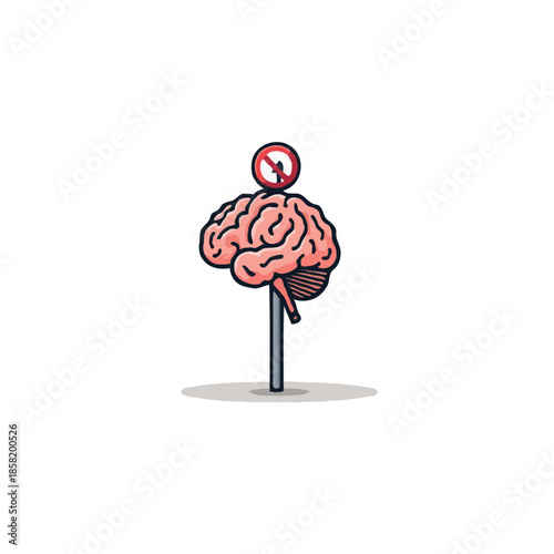 The concept of cognitive roadblock or limitation, illustrated with a brain and a stop sign symbol
