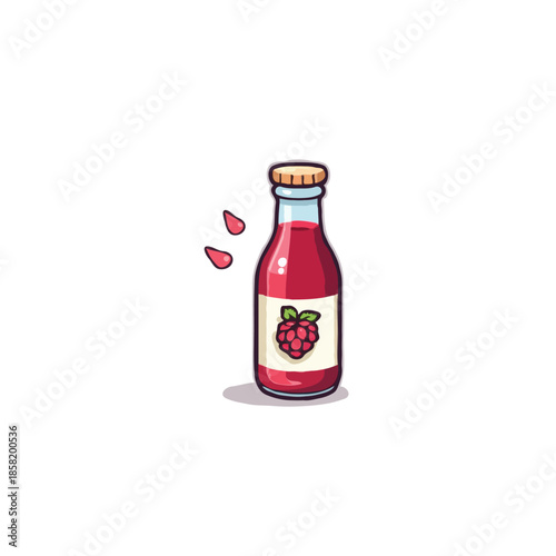 Vibrant raspberry elixir bottle for a refreshing and delightful fruit beverage presentation