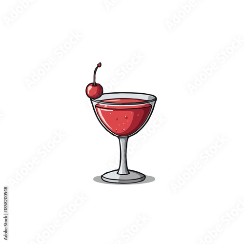 Vibrant ruby cocktail illustration enticing cherry garnish resting against the rim captivating