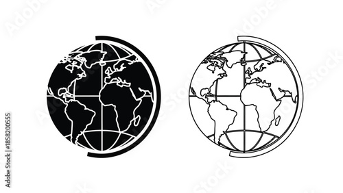 Two contrasting globe illustrations one dark and one light symbolizing duality
