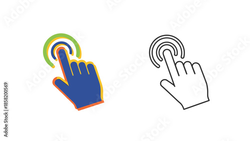 A colorful and grayscale hand cursor icon indicating a touch or click action