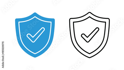 Two shield icons with checkmarks one colored and one outlined