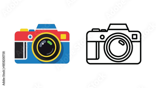 Two camera icons a colorful version and a black and white outline