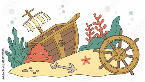 Sunken Shipwreck Treasure Discovery Adventure, Nautical Exploration, Underwater Archaeology, Maritime History, Ocean Voyages, Lost Cargo, Marine Life, Coastal Exploration,