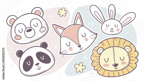 Cute Baby Animals for Kids Party Invitations, Nursery Decor, Childrens Book Illustrations, Playful & Sweet Woodland Theme Design Elements