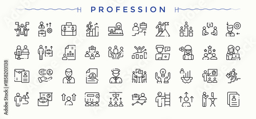 Profession simple icon set. Modern linear icons. Vector illustration. Business line icon set. Included commerce, economic, business, professional, organization, enterprise and more.