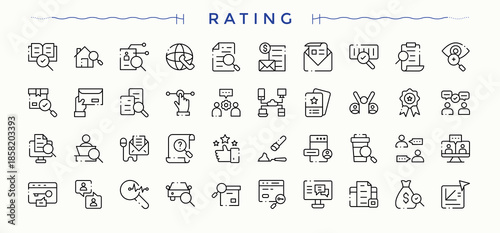 Rating icon collection. Feedback icon set. Contains such symbols as comment, experience, emotion, review, survey, satisfaction and more. Editable vector art.