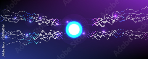 Abstract neon background with glowing center and dynamic light waves.