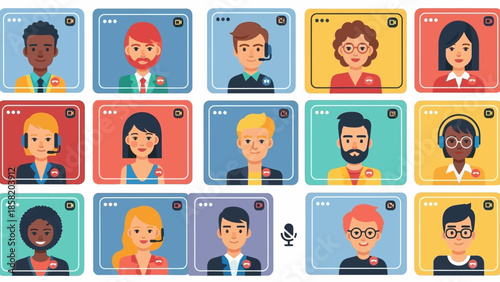 Diverse Cartoon People Icons Set.