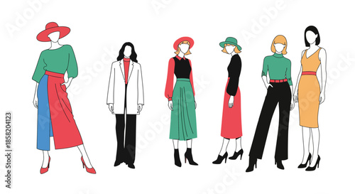 Stunning fashion illustrations of stylish women in modern outfits