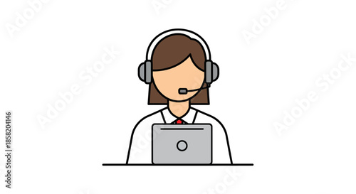 Customer service representative working on laptop with headset