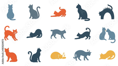 Various Cat Silhouettes and Illustrations.