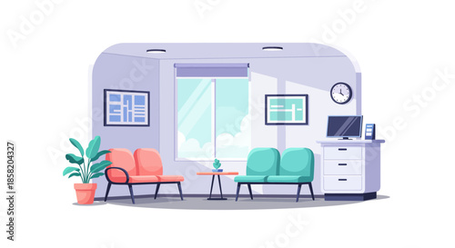 Modern waiting room with comfortable seating and workspace