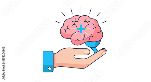 Hand holding glowing brain symbolizing intelligence and creativity