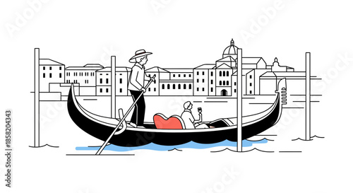 Gondolier navigating romantic gondola ride through Venetian canals at sunset