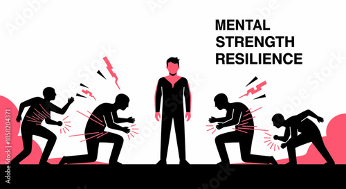 Man standing strong against struggling people with mental strength resilience