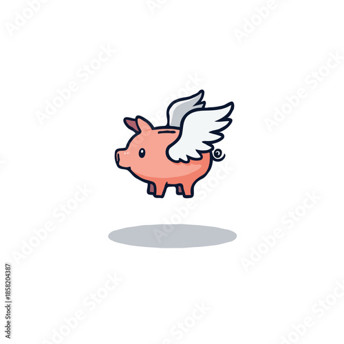Whimsical winged piglet soaring through the heavens with freedom and joy as a symbol of dreams