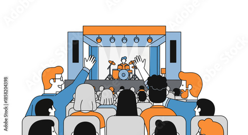 Enthusiastic audience enjoying live music performance on stage
