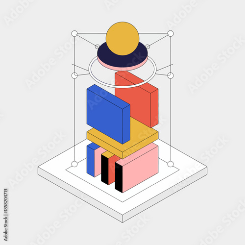 An abstract representation of geometric shapes and forms featuring vibrant colors and clean lines, reflecting modern artistic style and the beauty of composition in design.