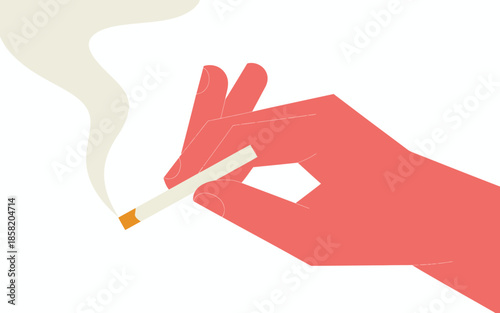 This stylized illustration depicts a hand elegantly holding a cigarette with smoke swirling above it, capturing themes of relaxation, habit, and lifestyle choices in a minimalist style.