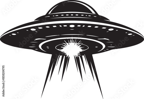 Sci Fi UFO Silhouette With Energy Core Concept