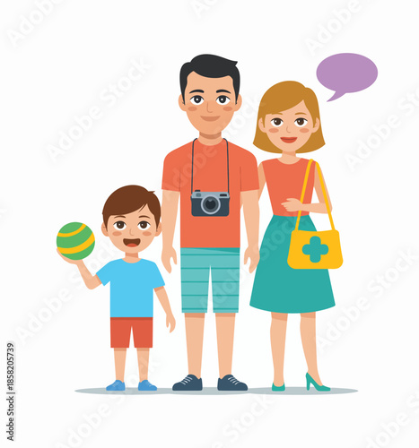 A cheerful family of three smiling together, capturing a moment of happiness and togetherness, conveying the importance of family bonds in a lively and vibrant setting.