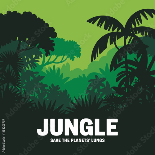 A captivating illustration of a dense jungle scene, promoting the importance of tropical rainforests as the planet's lungs, resonating with environmental appreciation and conservation themes.