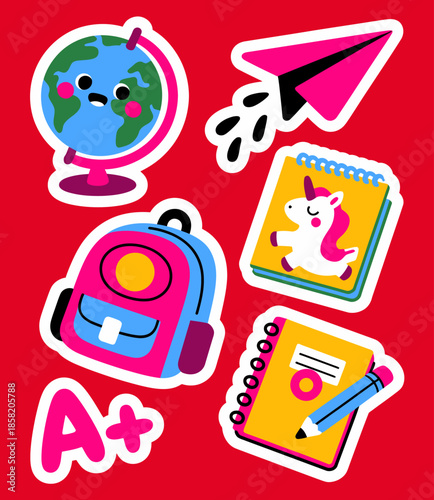 An engaging illustration of vibrant school-themed stickers, showcasing fun designs and elements that inspire creativity and joy among students and teachers alike.