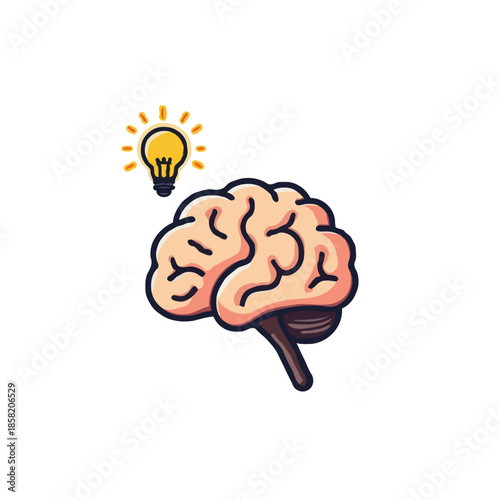 Illustration depicting a human brain illuminated by a lightbulb symbolizing innovative thought and