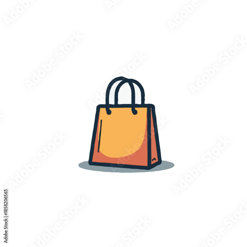 Illustration of a minimalist orange shopping bag with dark blue handles for online sales and