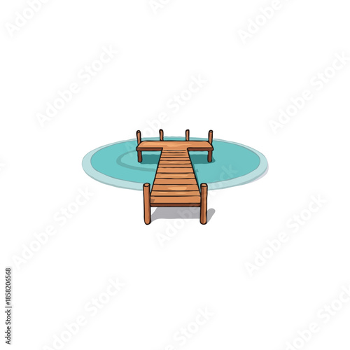 Illustration of a wooden dock extending into a serene pool offering peaceful retreat and quiet