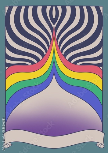 Psychedelic trippy vintage retro poster frame illustration