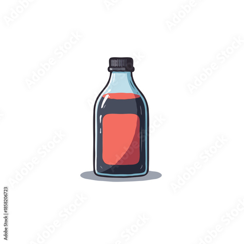 Stylized bottle with dark liquid illustration showcases a minimalist medical syrup graphic design