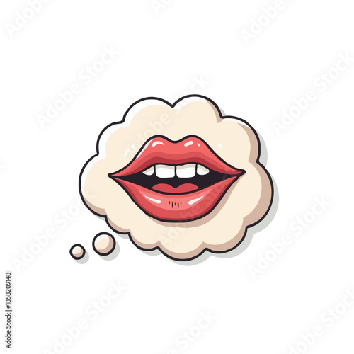 Whimsical oral cavity visualization within a thought bubble conveys inner expressions and unspoken