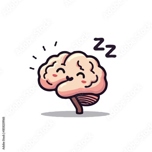 Whimsical slumbering brain illustration showcasing restorative sleep and cognitive calm for mental