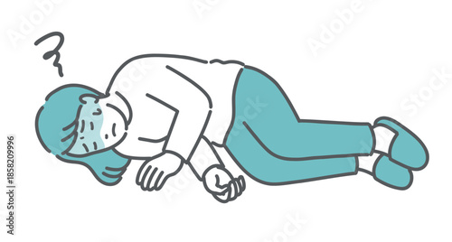 意識を失って倒れている女性のイラスト（失神・貧血・急病）