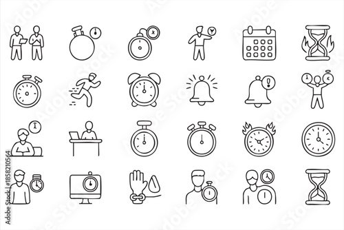 Time Tracking Icons for Business Scheduling and Performance Monitoring