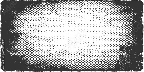 Seamless industrial metallic mesh texture featuring a grunge steel plate frame with a perforated halftone dot pattern on a black and white vector backdrop