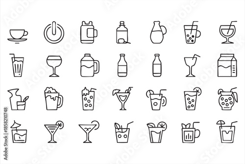 Coffee and Cocktail Line Icons for Food and Beverage Design