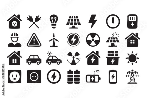 Electricity and Power Icons for Clean Energy and Technology Design